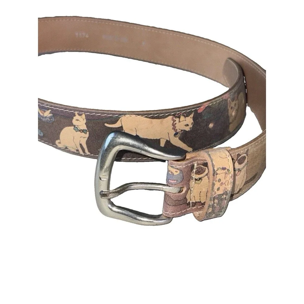 Cats Print Belt Women’s Sz M Faux Leather Made In USA Crazy Cat Lady VTG RARE